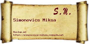 Simonovics Miksa névjegykártya